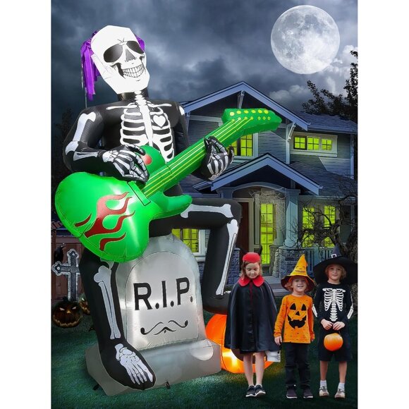 Lorvain 7 FT Halloween Inflatables Decorations Outdoor Skeleton Ghost Tombstone - Picture 4 of 7